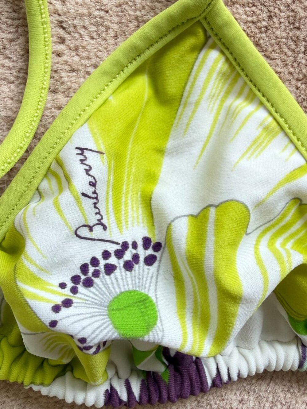 Burberry String Bikini Lime Green and Purple Floral Print Women's Medium - Picture 7 of 13